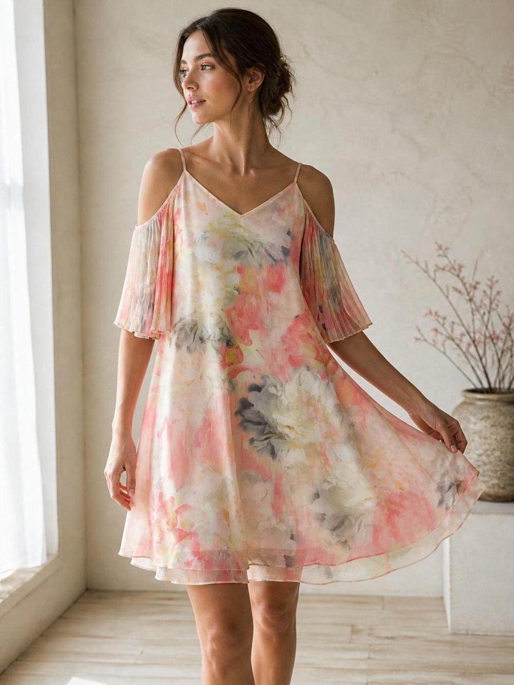 White House Black Market Pink Coral Floral Midi Dress